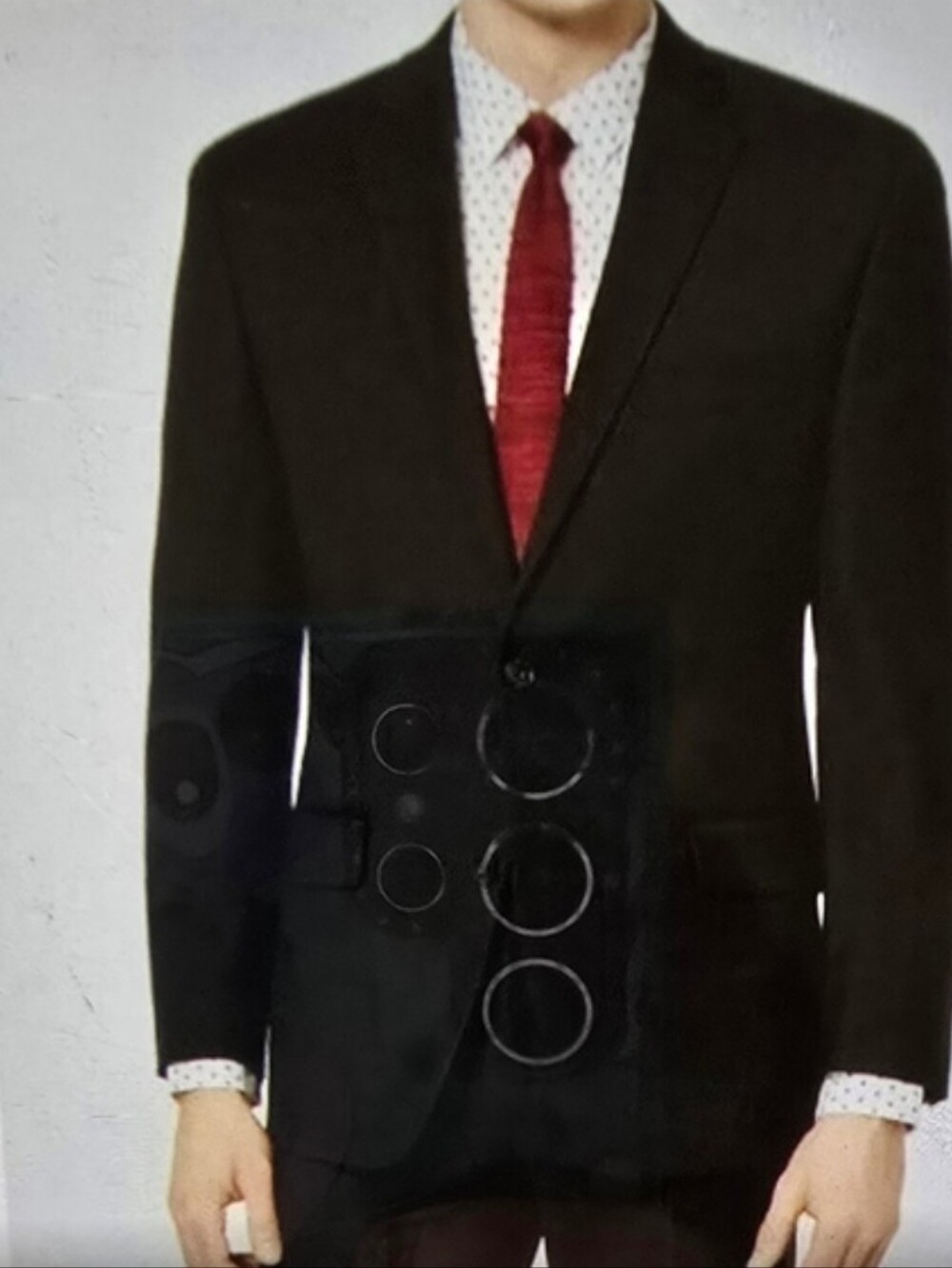 Men's Black Single-Breasted Blazer with Red Tie